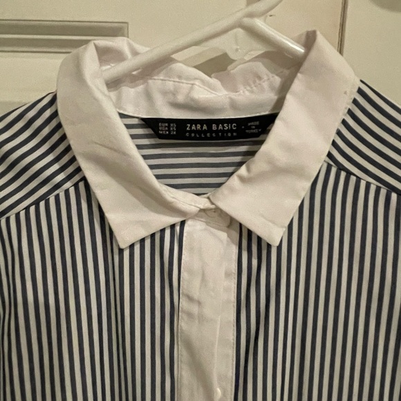 Zara Striped Contrasting Lace Shirt Dress Top - Picture 3 of 5